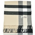 thumbnail image 4 of Unisex Winter Striped Checked Plaid Luxurious Scarf Soft Wool Feel Scarves Beige Black White, 4 of 4