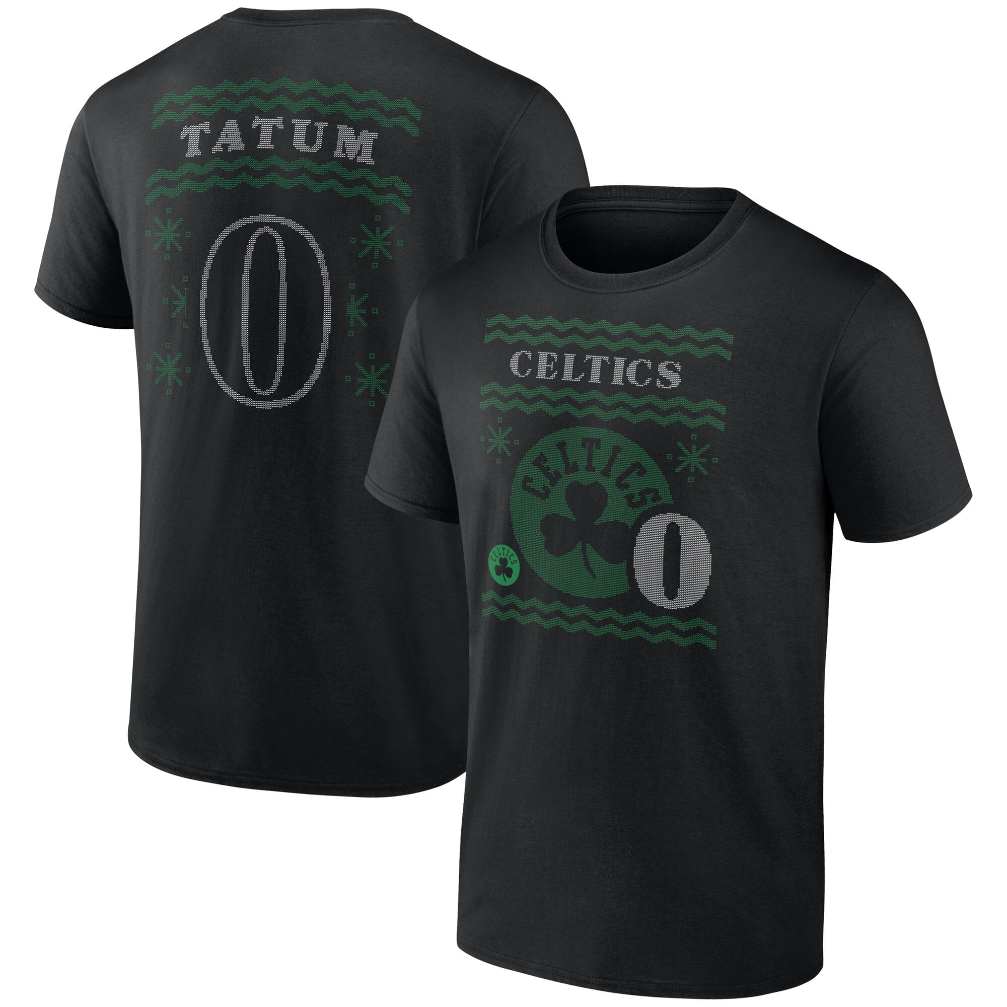 Men's Jayson Tatum Black Boston Celtics Ugly Sweater Name & Number T-Shirt