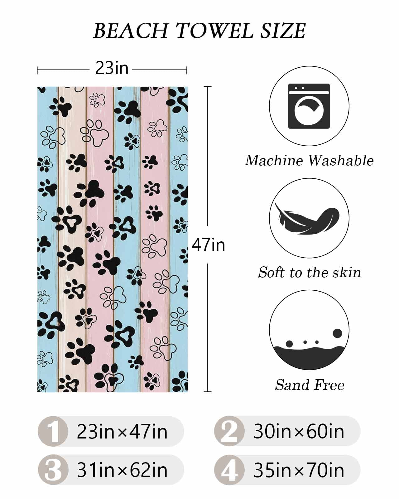 Pink Blue Paw Print Beach Towels Oversized Super Absorbent, Vintage Farmhouse Rustic Wooden Grain Lightweight Bath Towel Quick Dry Sets For Bathroom/Pool/Rv Camping/Beach Play/Gym Room/Picnic 35"x70"
