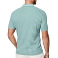 thumbnail image 3 of Homeyce Mens Short Sleeve Polo Shirts Button Down Contrast Collared Shirts Casual Basic Lightweight Shirt Knitted Striped Short Sleeve Pullover Shirts,Green S, 3 of 4