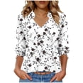 thumbnail image 3 of TaTaai Women 2026 V Neck Printed 3/4 Sleeve T Shirts Casual Loose Blouses Summer Tops Soft Stretchy Polyester Tees Lightweight Holiday Streetwear Gift, 3 of 6