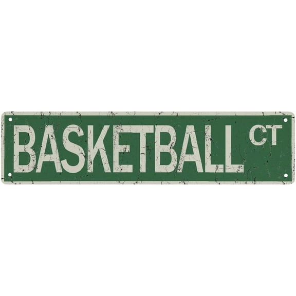 Metal Tin Sign Basketball Ct Street Sign Vintage Rustic Retro Room Bedroom Decor 4X16 Inches