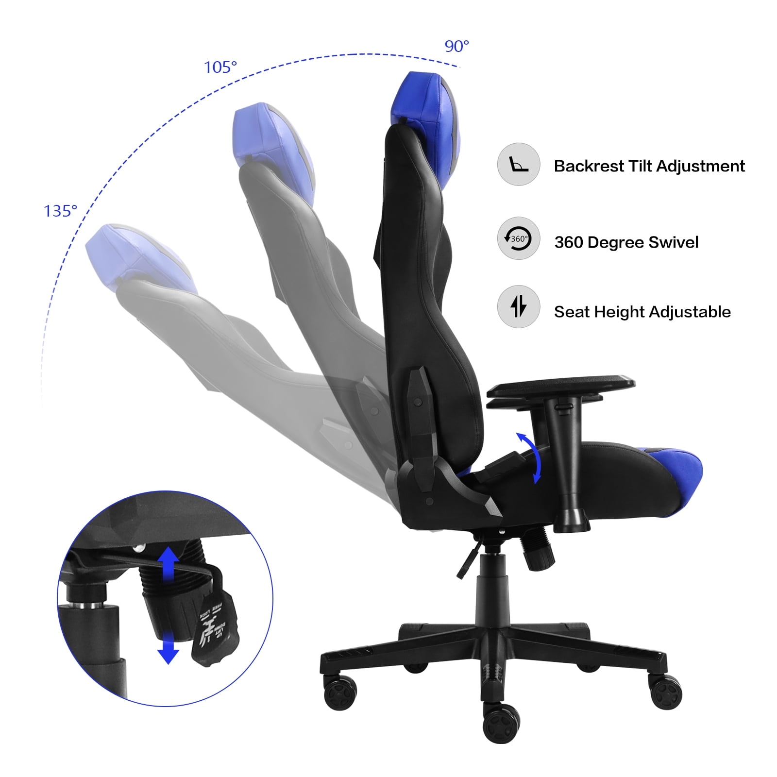 Ergonomic Gaming Chairs for Adults with High-Density Memory Foam | Swivel Comfortable Office Chair, Big and Tall Video Game Chair, High Back Computer Chair for Home, Office, Blue Black