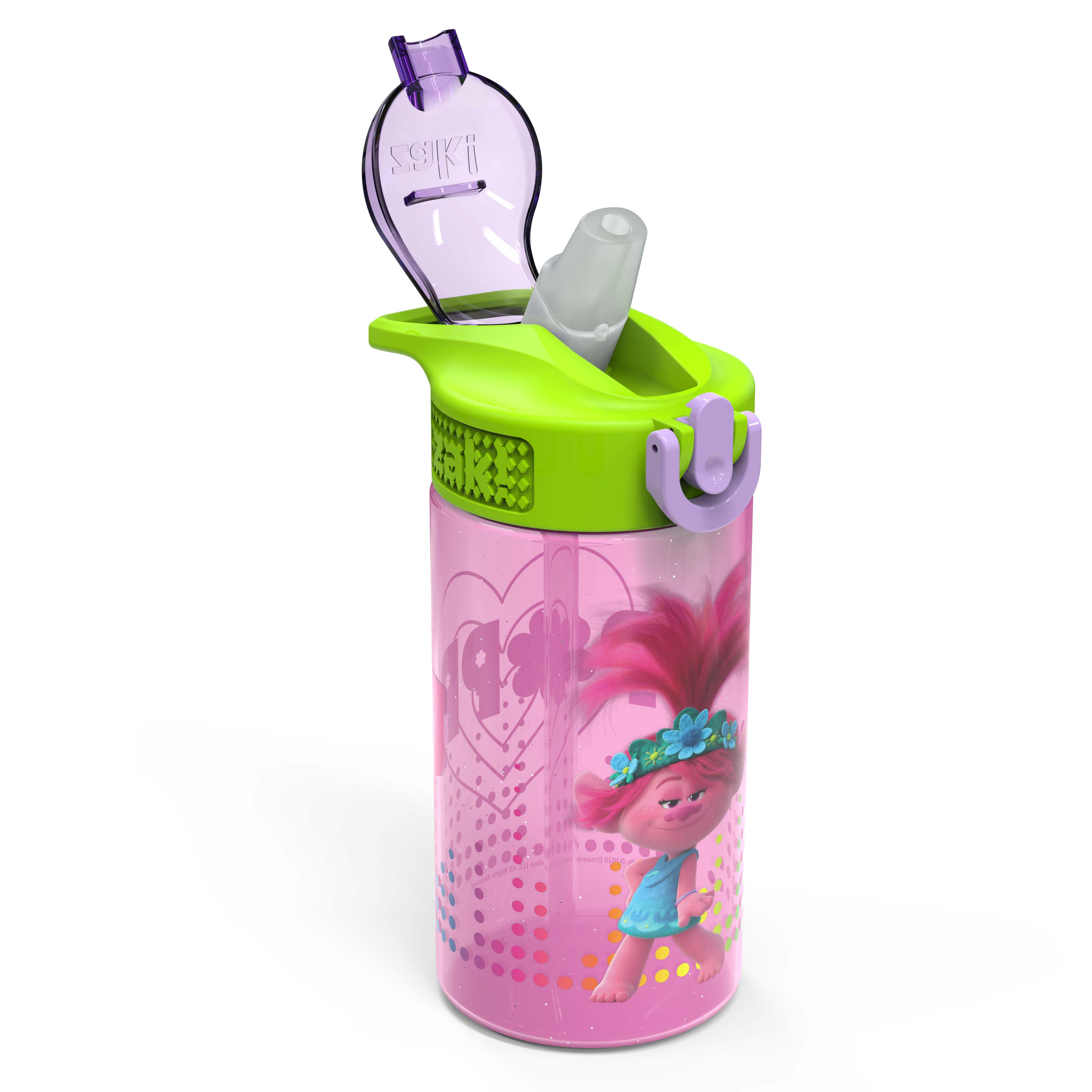 Zak Designs 16 oz Pink, Purple and Green Plastic Water Bottle with Straw and Wide Mouth Lid - image 5 of 8