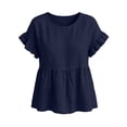 thumbnail image 7 of hoksml Women's Cotton Linen Ruffle Sleeve Peplum Blouse, Round Neck Casual Babydoll Top, Loose Fit Summer Daily Office Wear Shirt, 7 of 7
