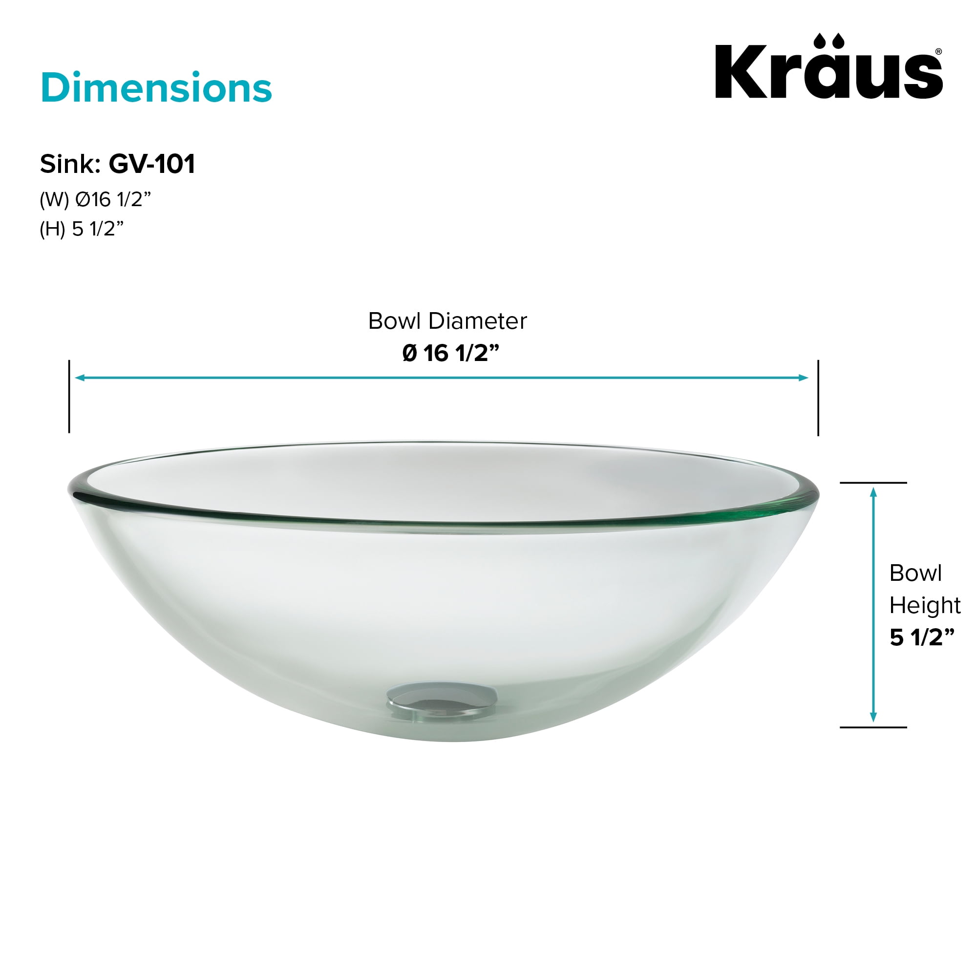 KRAUS Round Clear Glass Vessel Bathroom Sink, 16 1/2 inch