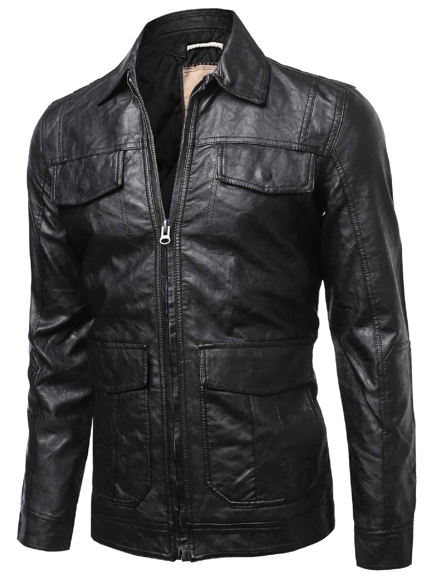 FashionOutfit Men's Refined Faux Leather Padding Quilted Lining Jacket