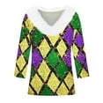 thumbnail image 4 of UPPADA Femmes T-Shirts à Manches 3/4 Mardi Gras Yall T-Shirts à Imprimé Floral Col Rond Blouse à devant Plissé Hauts d'Été Décontractés Chandail à Enfiler Haut Mode Fête Défilé Hauts T-Shirts à Manches 3/4 pour Femmes Économie, 4 of 5