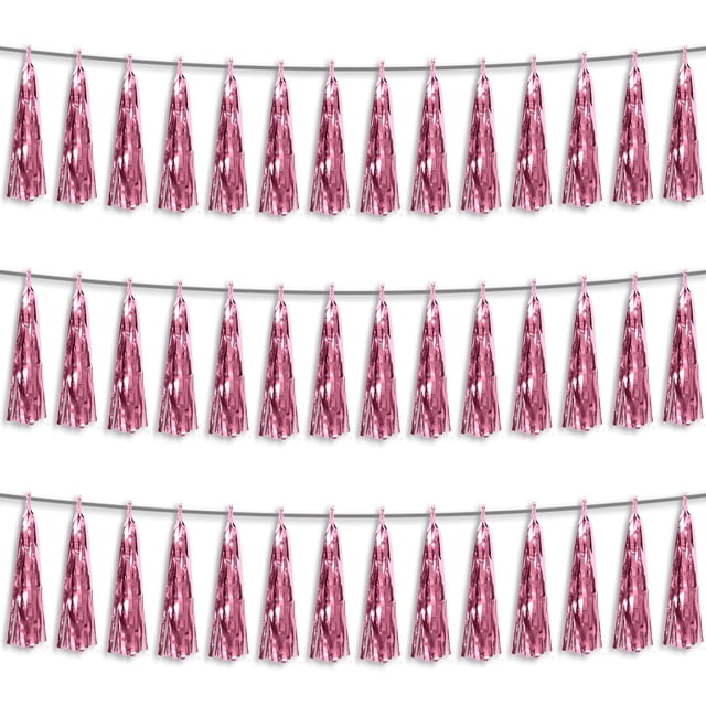 Cartel con flecos metálicos Garland Hysilla, 9 m, color rosa claro