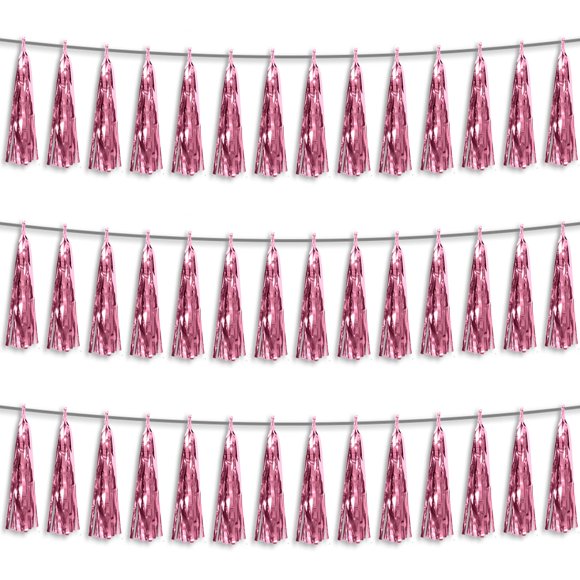 Cartel con flecos metálicos Garland Hysilla, 9 m, color rosa claro