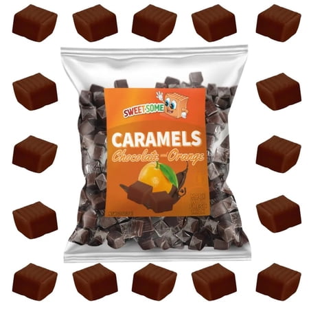 SWEETSOME Caramel Squares - Chocolate Orange Caramel Candy - Individually Wrapped Soft & Chewy Candy - 2 Pound Bag Milk Candies Chocolate Orange Caramel