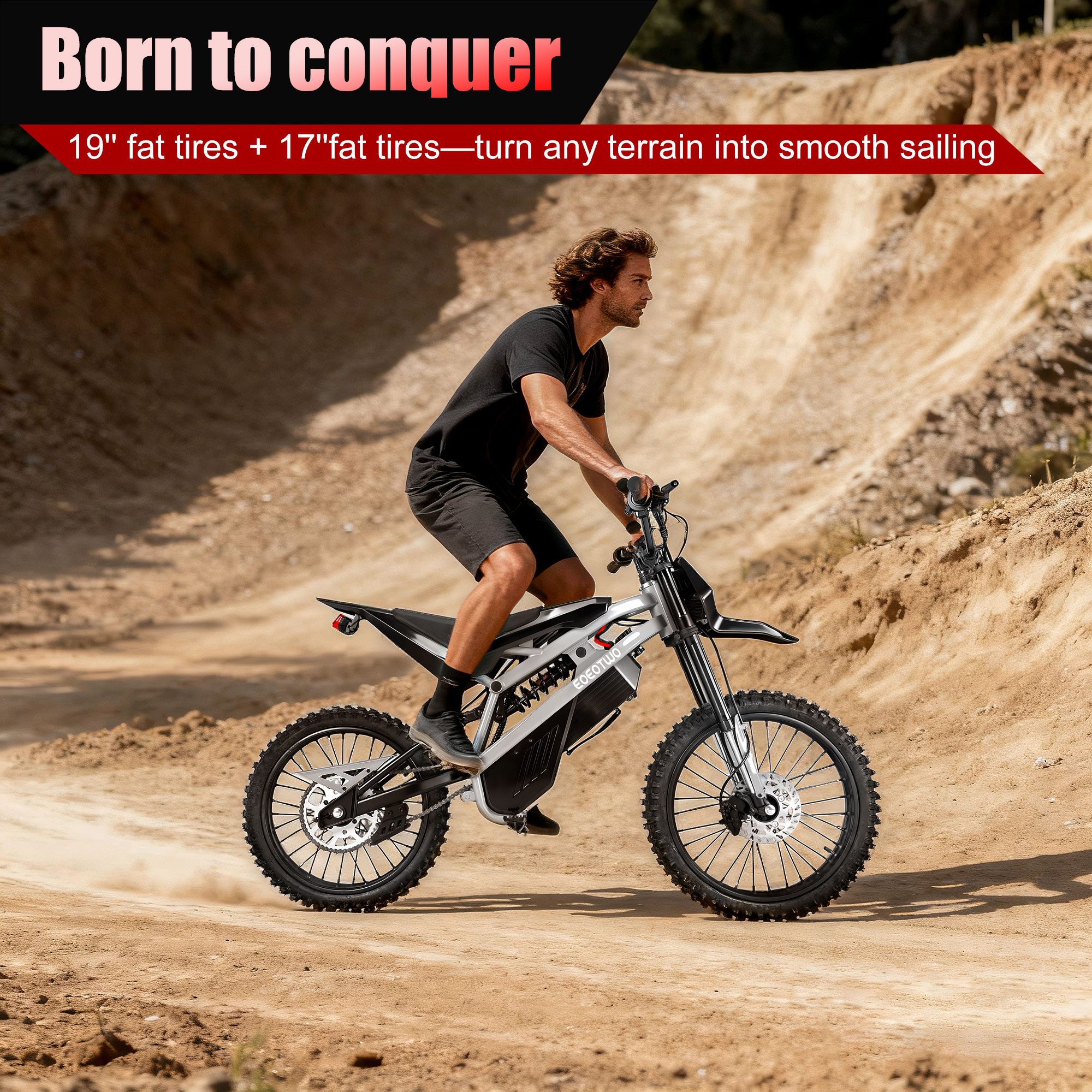 EOEOTWO Electric Dirt Bike for Adult Peak 4000W,Up to 45MPH,60V 35AH 50Miles Long Range Off-road E-bicycle with Front and Rear Hydraulic Disc Brakes