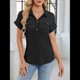 thumbnail image 5 of Camisas Casuales de Mujer con Botones, Corta, Solapa, Cuello en V, de Punto, Ropa de Playa con Bolsillos para Vacaciones. Negro XL, 5 of 10