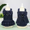 thumbnail image 3 of JUNWELL Clearance Sale Denim Dog Dress Bownot Jeans Skirt Spring Summer Pet Clothes Cat Puppy Doggy Clothing T-shirt Vest Dog Leas Leash Harness Coat, 3 of 6