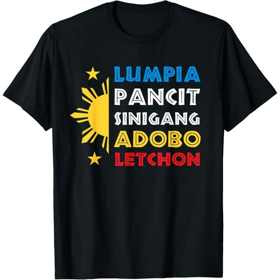 Filipino Philippine Food Lumpia Pancit Sinigang Adobo Lechon T-ShirtMen's and women's gift, black and white T-shirt, size: Extra large S-4XL