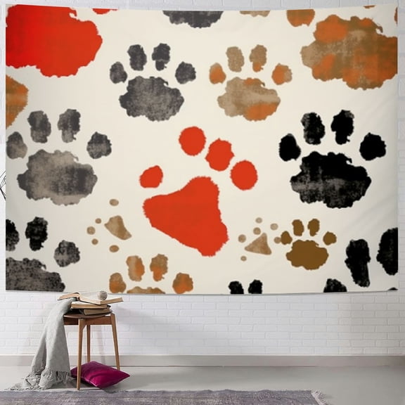 Patifu Dog Paw Print Tapestry Wall Hanging Unique Style Graphic Tapestries Home Decor for Living Room Bedroom Farmhouse Dorm Art 40x30inch