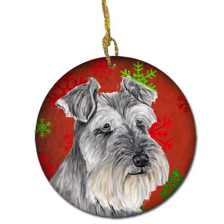 Schnauzer Christmas Ornament Carolines Treasures SC9433-CO1 Schnauzer Red Snowflakes Holiday Christmas Ceramic Ornament ()