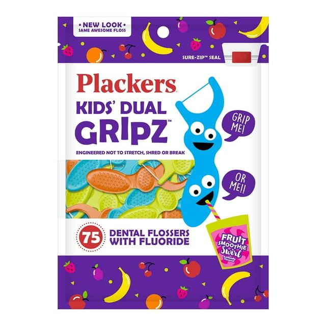 Flossers Plackers Kids con sabor a bayas silvestres, 75 unidades, paquete de 3