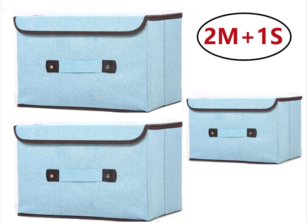 Foldable Storage Boxes with Lids, 2 Size Decorative Storage Bins with Lids, Blue Collapsible
