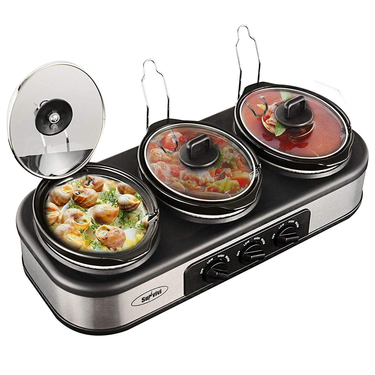 Electric Slow Cooker, 3x1.5 Quart Triple Slow Cooker Buffet Server