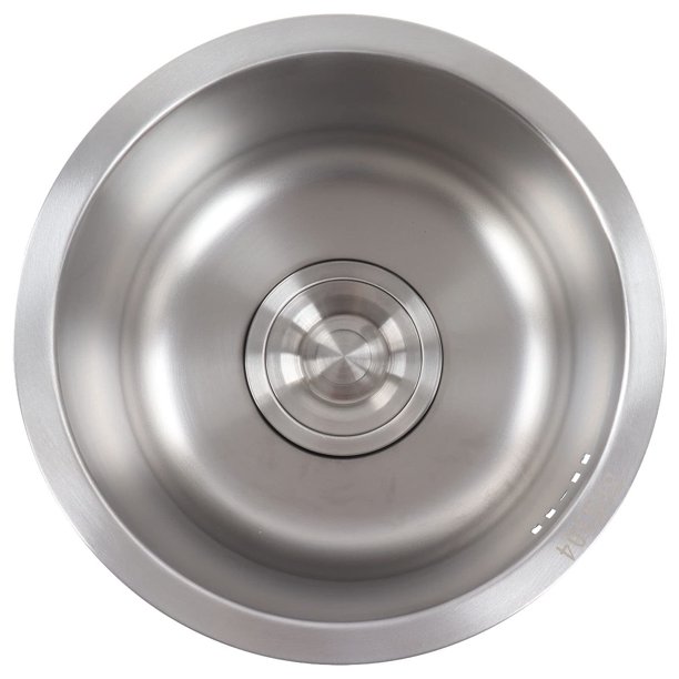 Fregadero de Cocina Redondo Pequeño, Barra de Acero Inoxidable, Lavabo Redondo con Desagüe de 30cm de Diámetro
