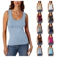 thumbnail image 1 of HJYCHN Women's Casual Low Round Neck Ribbed Sleeveless Tank Top Stretch Fitted Basic Top for Layering Blue S, 1 of 4