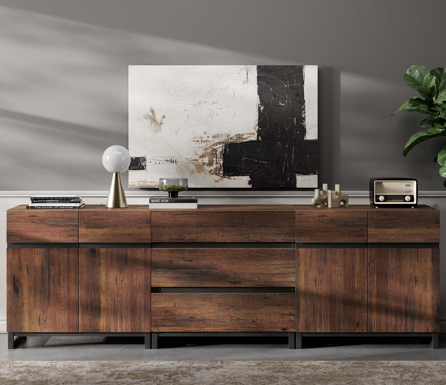 WAMPAT 3-In-1 Modern Sideboard Buffet Cabinet With 3 Drawers And Adjustable Shelves, Coffee Bar And Storage Cabinet For Living Room And Kitchen