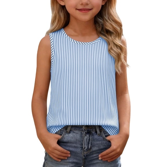 QIUOMBBP Summer Striped Tank Tops for Girls Casual Crewneck Sleeveless Cotton Linen Shirts Beach Vacation Camis Blouses Red 9 Years