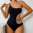 thumbnail image 2 of UTSJKR Savings One Shoulder 1 Piece Swimsuit for Women Bathing Suits Swimwear Women's Hollowed Out Solid Color Bikini Black S, 2 of 8