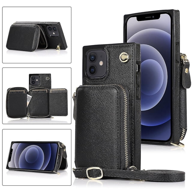 Funda tipo cartera para iPhone 12 con tarjetero y correa para el hombro para mujer