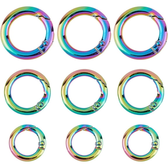 1 Box 12Pcs Spring O Rings 3 Sizes Rainbow Color Round Carabiner Clip 19mm 16mm 12mm Diameters Snap Trigger Buckle for Keychains Bag Purse Handbag DIY Craft Jewelry Making Accessories