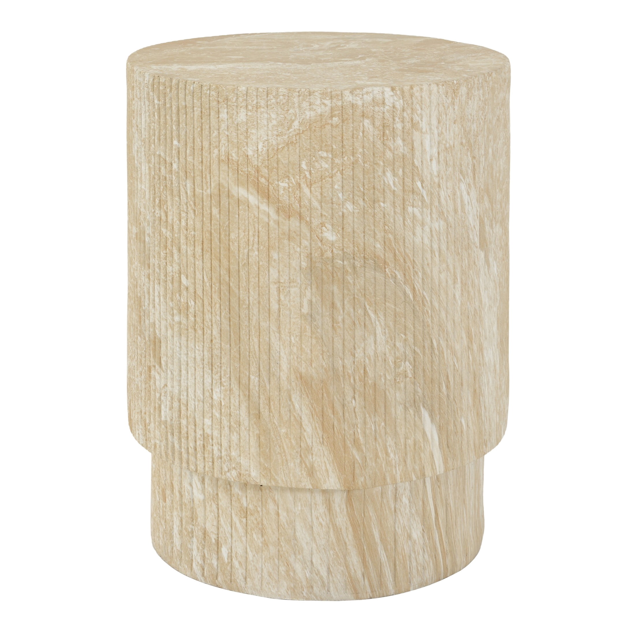 Christopher Knight Home Minimalist Ribbed MGO Side Table, Lightweight Concrete, Indoor/Outdoor, Travertine
