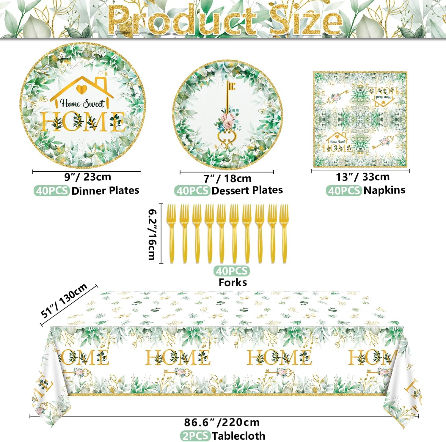 Housewarming Party Decorations - 162pcs Home Sweet Home Party Tableware Set, House Warming Tablecloth, Housewarming Key Plates and Napkins for Welcome Home New Home Wedding Decoration, Serve 40