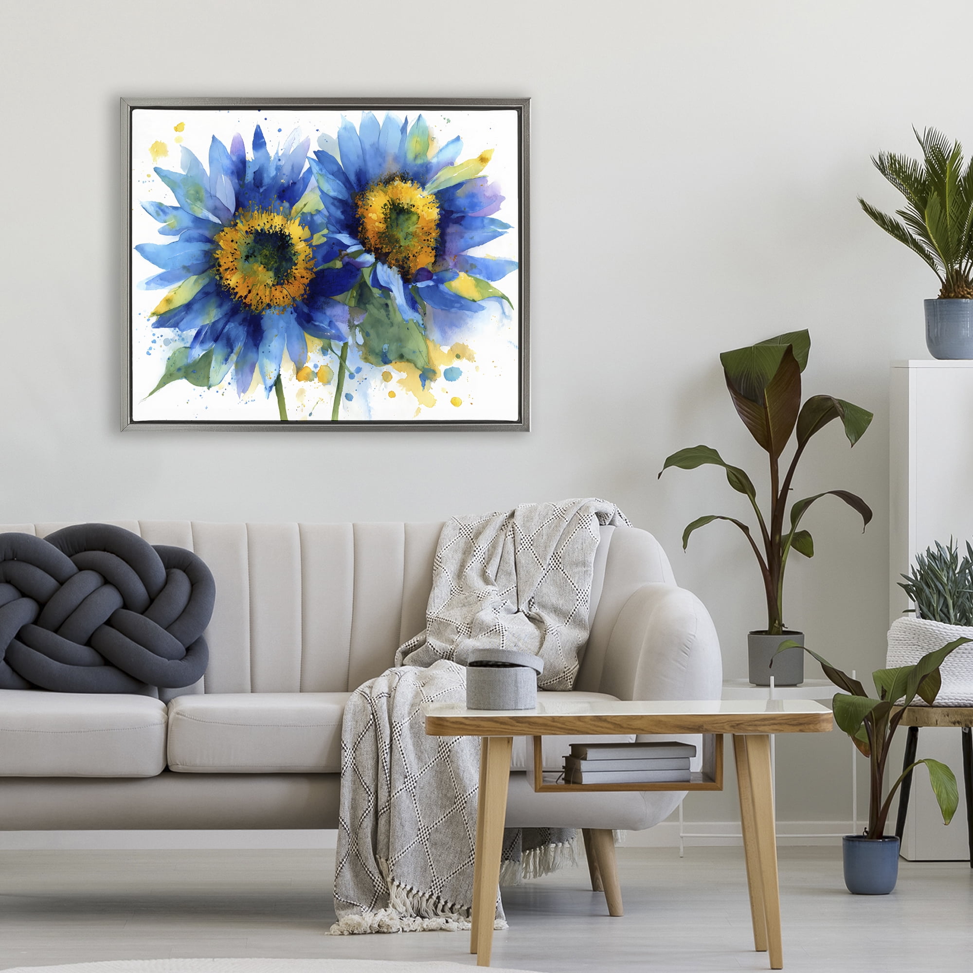 Stupell Industries Blue Sunflowers Bouquet Gray Framed Floater Canvas Wall Art, design by Franklyn Gregory