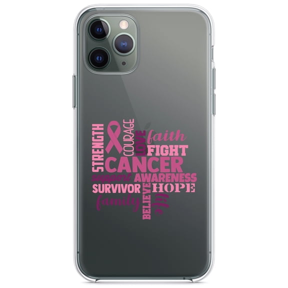DistinctInk Clear Shockproof Hybrid Case for iPhone 12 Pro MAX (6.7" Screen) - TPU Bumper Acrylic Back Tempered Glass Screen Protector - Pink Ribbon Cancer - Word Art
