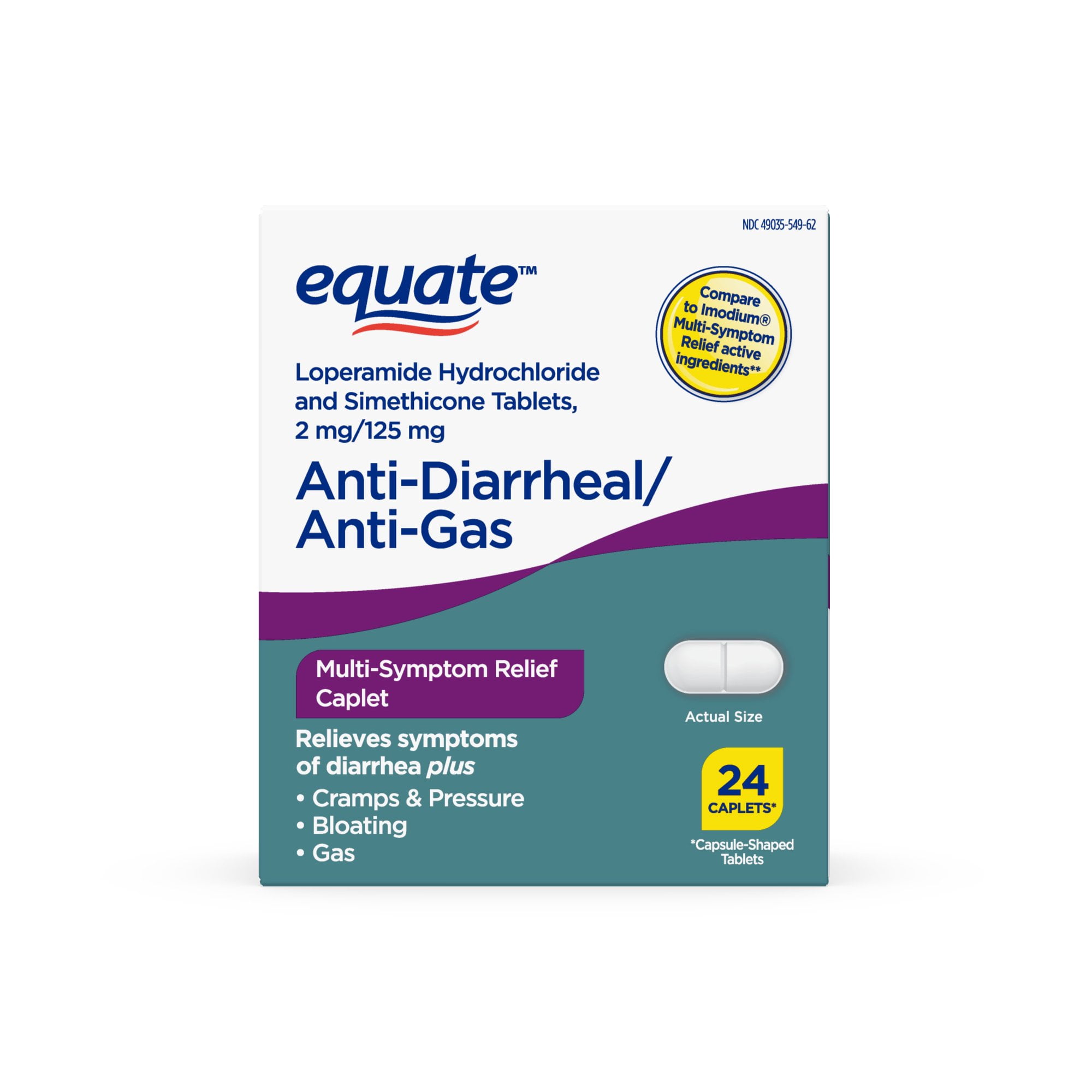 Equate Anti-Diarrheal and Anti-Gas Multi-Symptom Relief Caplets, 24 Count