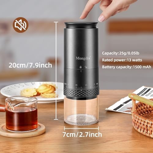 Portable Electric Burr Coffee Grinder with 38 Adjustable Settings, Conical Burr Coffee Grinder with LED Display, USB Charging, Ceramic Core, for Home, Space Black