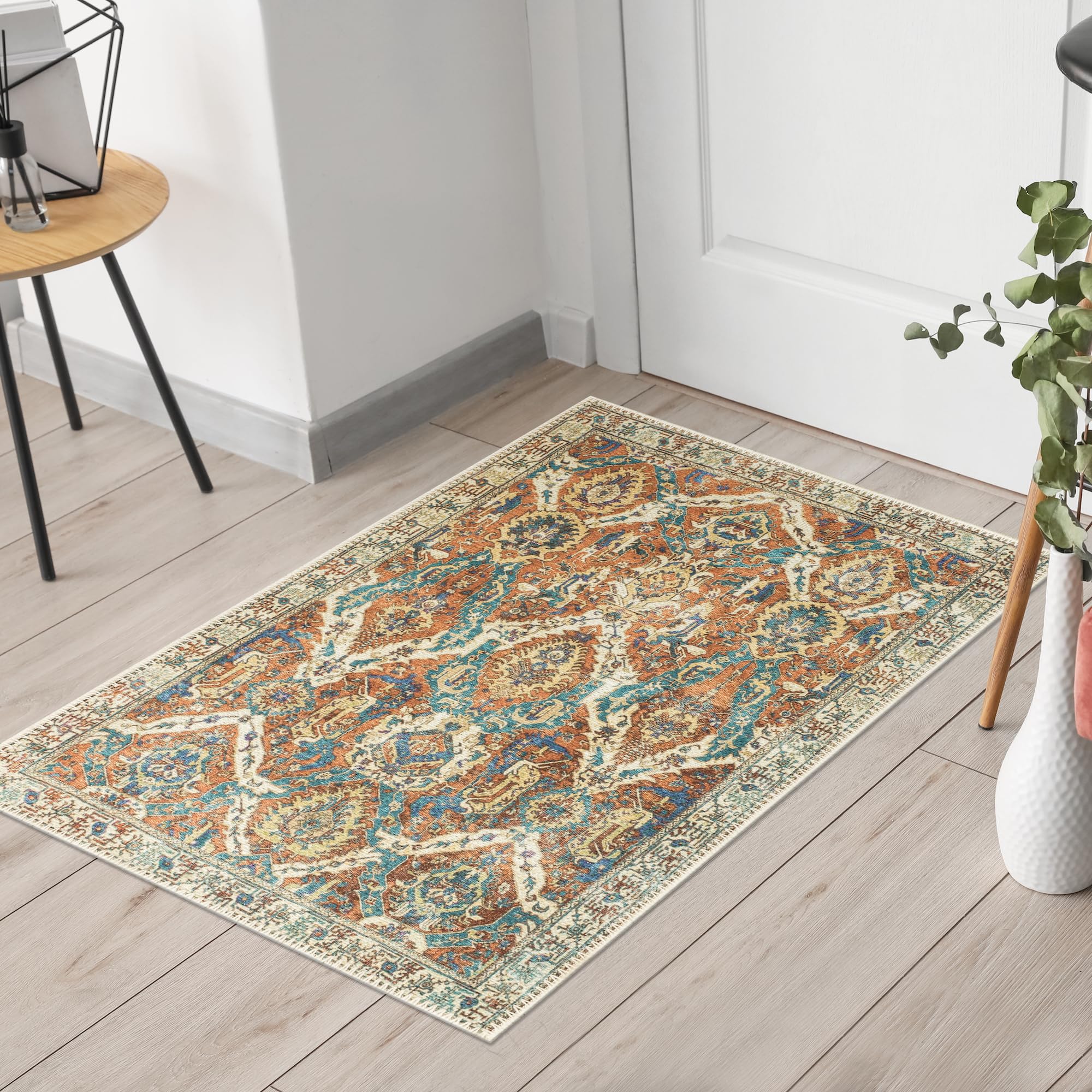 Keen Home Design Machine Washable Area Rugs with Non-slip Backing, Ideal for Hallway, Living Room, Bedroom, Kitchen and Laundry Room, Vintage Moroccan and Low Pile Rug ( 2' x 3' )