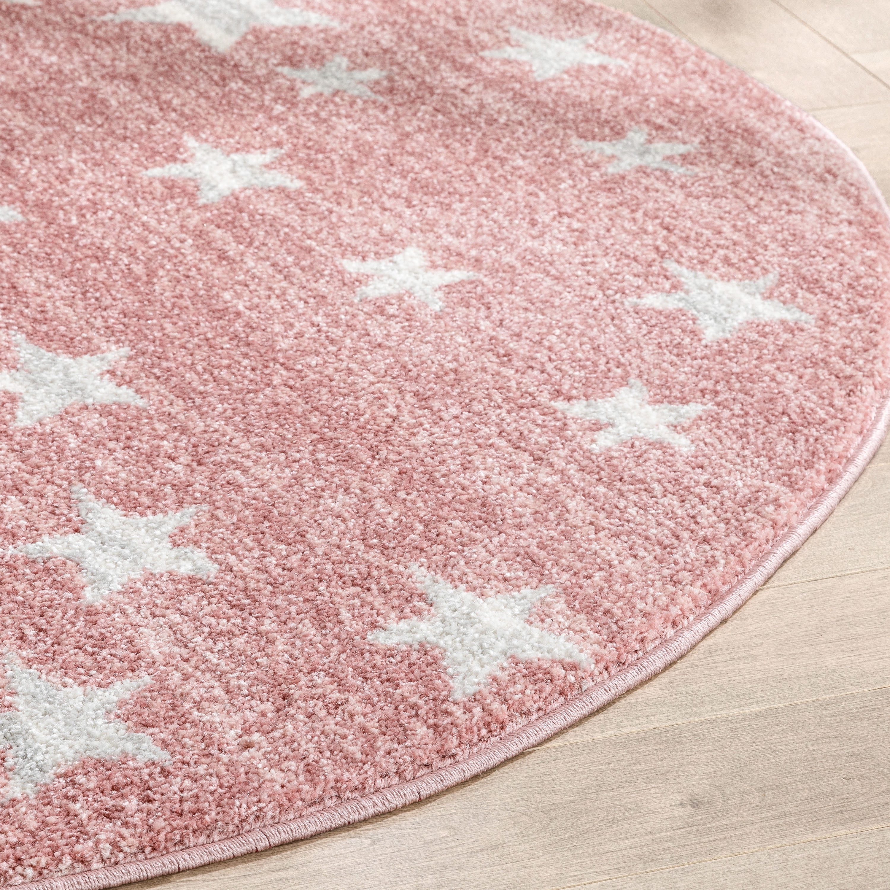 Well Woven Kennedy Stars Modern Abstract Pink 4' Round Kids Area Rug