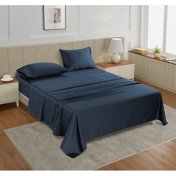 Casa Platino Juego de Sábanas King – 450 Hilos 100% Algodón Sábanas Refrescantes King, Acabado de Lujo de Hotel Premium, Naturalmente Transpirable, Píldora Baja, Certificado Oeko-Tex – Azul Patrimonio