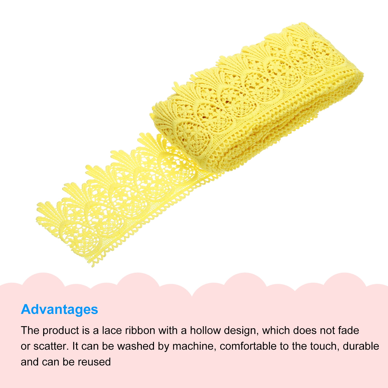 Cotton Lace Trim Vintage Crochet 3inch x 9yard Yellow Stretch Lace Edge Ribbon for DIY Scrapbooking Clothes Curtain Slipcover Fabric
