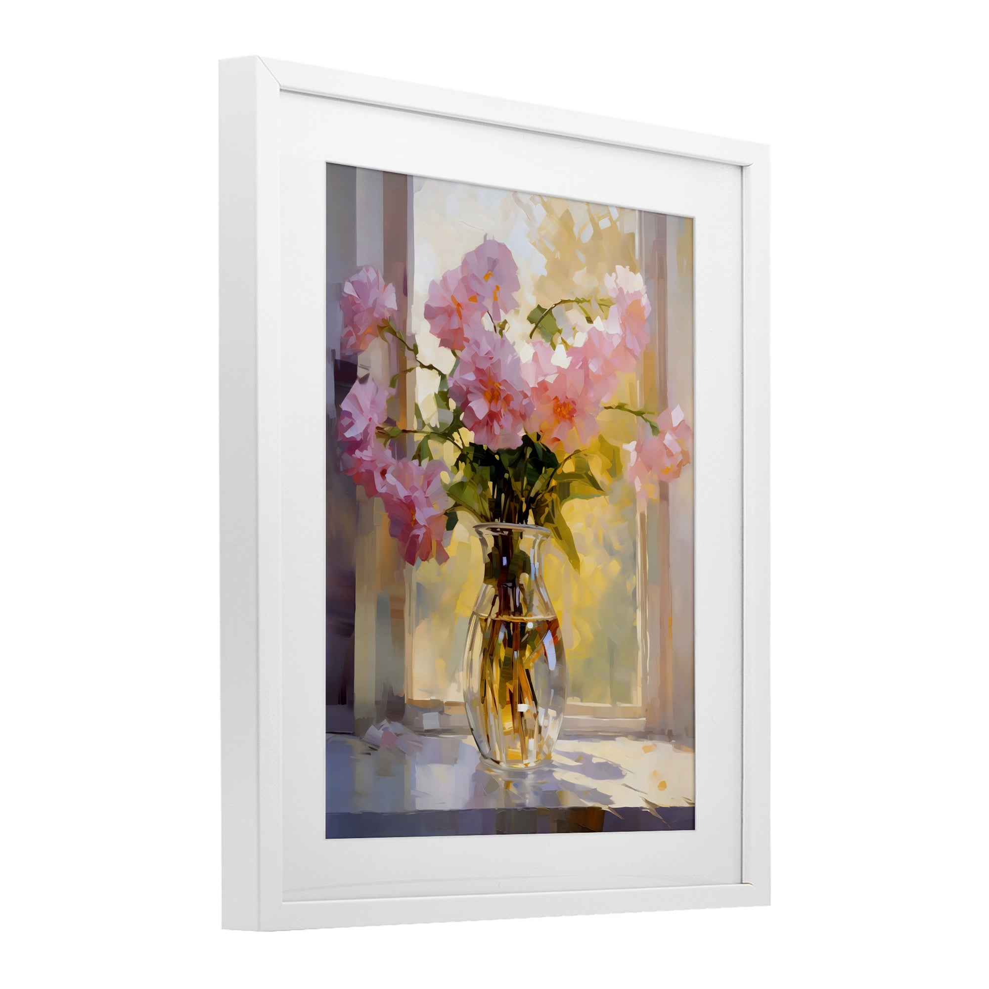 Stupell Industries Pink Flowers in Sunlit Vase White Framed Print Under Glass, design by Creative Studio
