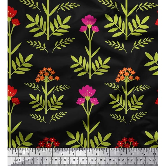 Soimoi Cotton Duck Fabric Leaves & Floral Artistic Print Fabric by The Yard 42 Inch Wide