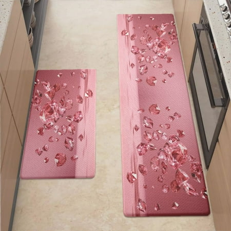 

Anti Fatigue Kitchen Mat Pink Crystal Diamonds Kitchen Rugs Non Slip Cushioned Standing Mat for Sink Floor Laundry Office Desk Ultra 17.3 x 70.8