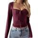 thumbnail image 2 of Top de Encaje de Larga con Cuello en V para Mujer, Estilo Y2K, Camiseta Sin Mangas, Ideal para Otoño e Invierno Rojo L, 2 of 7