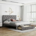 thumbnail image 1 of CLEARANCE! Queen Size Storage Bed Velvet Upholstered Platform Bed with a Big Drawer - Grey, 1 of 9