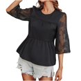 thumbnail image 1 of Top de gasa de color sólido informal con cuello redondo y estampado para mujer Fridja  bn3486, 1 of 9