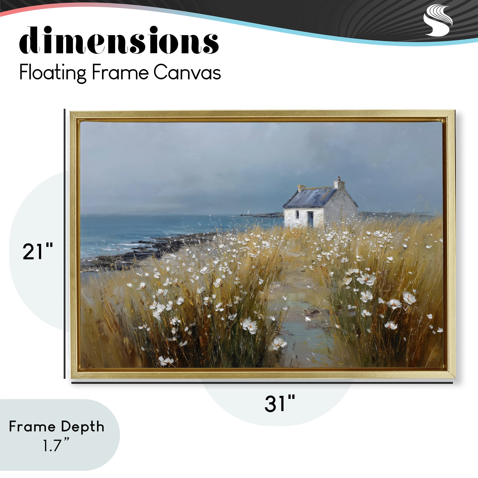 Stupell Industries Oceanfront Cottage Wildflowers Gold Framed Floater Canvas Wall Art, design by Petal Prints Design