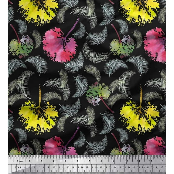 Soimoi Cotton Poplin Fabric Flower & Leaves Watercolor Print Fabric by Yard 42 Inch Wide