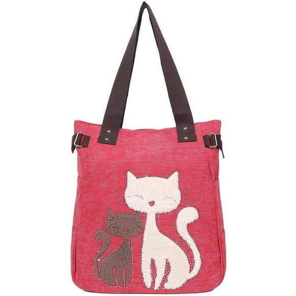Women(Red) Handbag Casual Crossbody Bags Shoulder Bags, Canvas Shopping Bag Two Cats Printed Bags